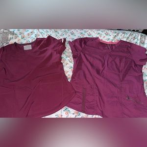 2 like new burgundy stretch scrub tops size large